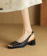 Neu Retro Schwarze Chunky Rindsleder Geprägte Spleißen Sandalen